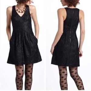 Anthropologie Leifsdottir Black Floral Embroidered Lace Dress, Size 4